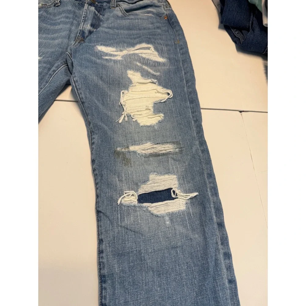 American Eagle Distressed Straight Leg Jeans Mens 32x34 Blue Denim Raw Hem